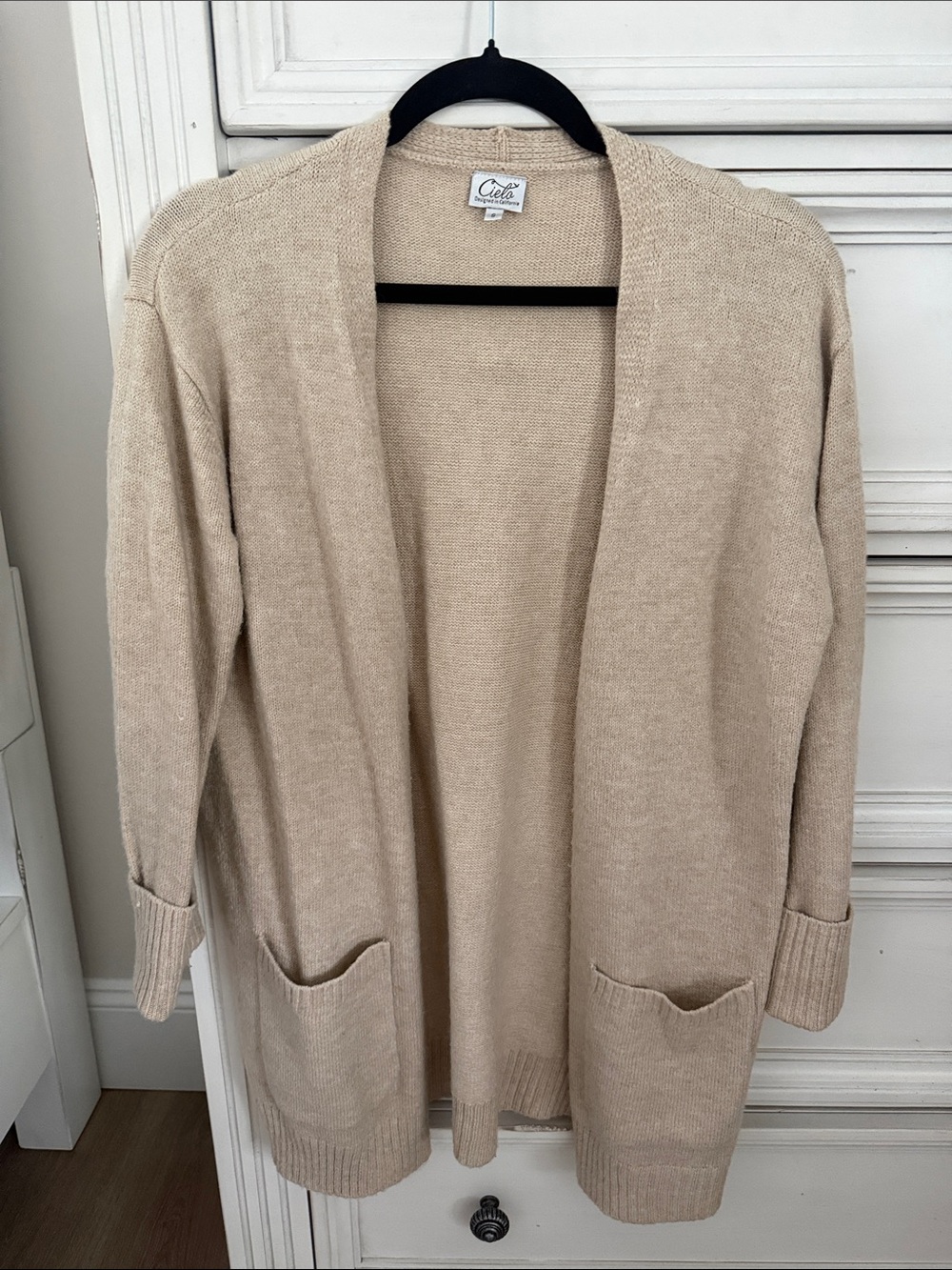 Cielo Beige Open-Front Pocket Cardigan Sweater